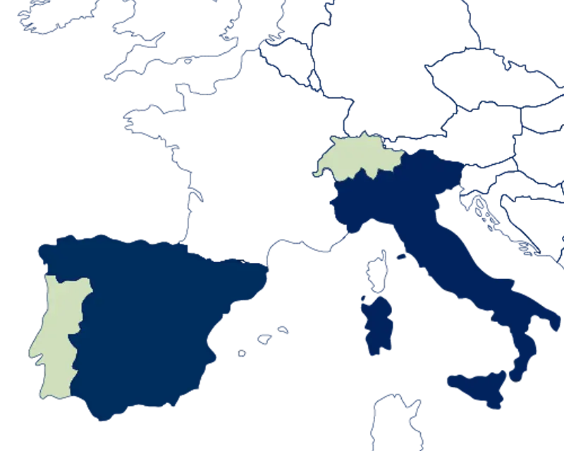 Map outline highlighting regions in the UK and Europe, emphasizing small group tour locations by Rabbie's Tours.