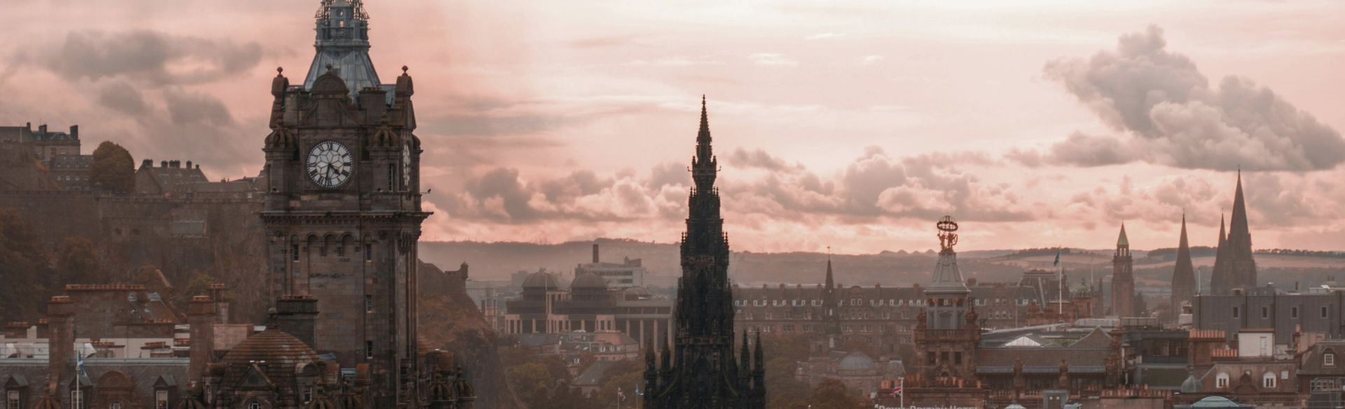 view over the city of Edinburgh at sunset