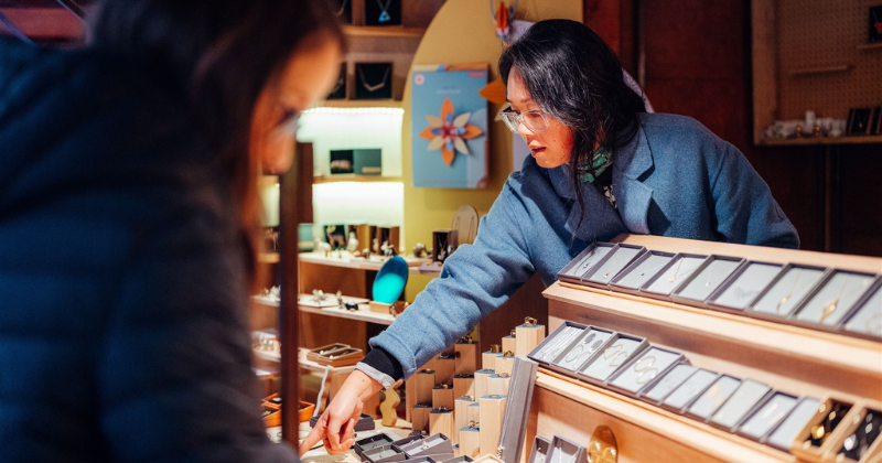 A jewellery stall at Bristol Christmas Markets