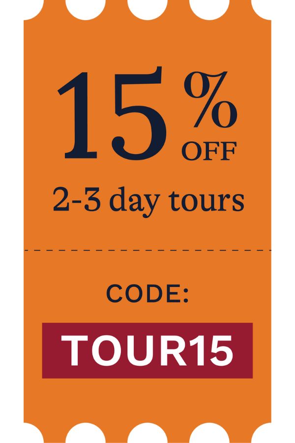 15% off 2 & 3 day tours with code TOUR15