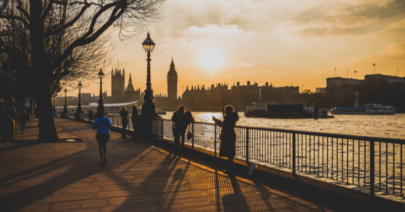 View over the river in London at sunset