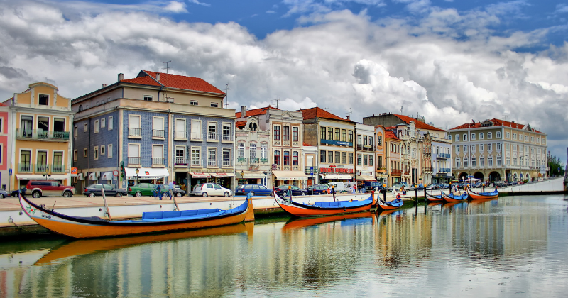 a river with colourful boats