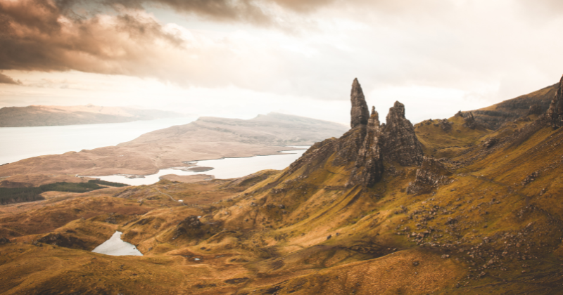 Sharp rock pinnacles in a mountainous landscape